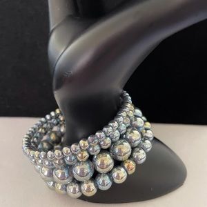 HAND CRAFTED Cuff Bracelet Layered Coiled Metallic Silver Gold Rose Gold